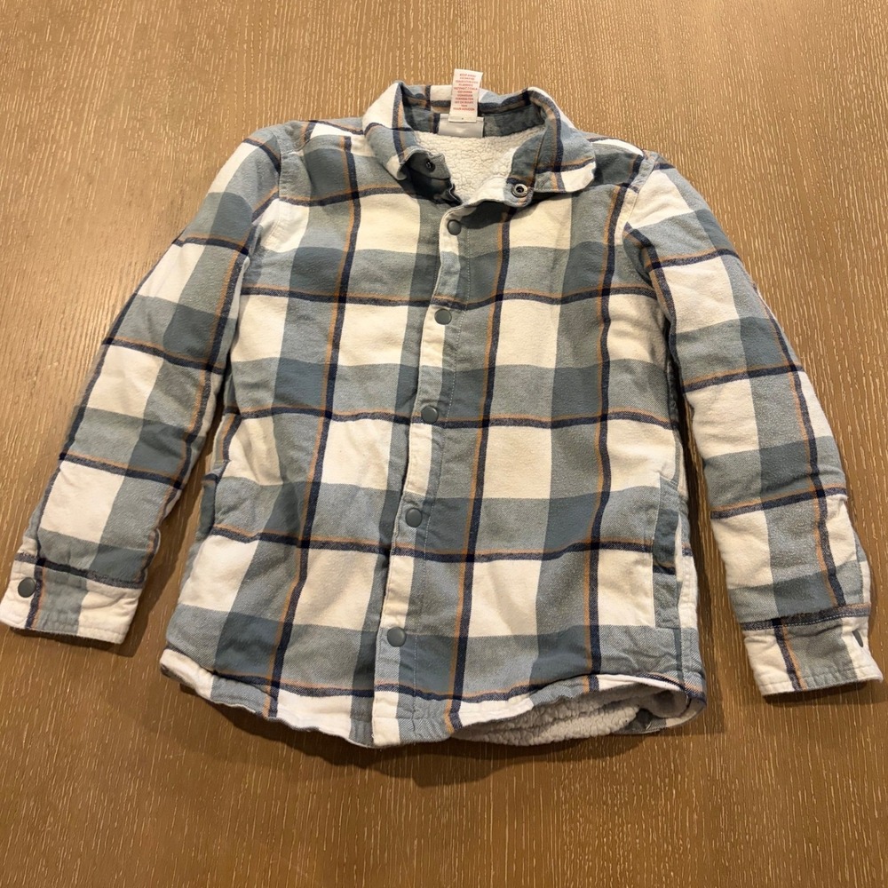 Tommy Bahama Kids Boys Sherpa Lined Plaid Flannel Shirt Jacket Size L 10/12